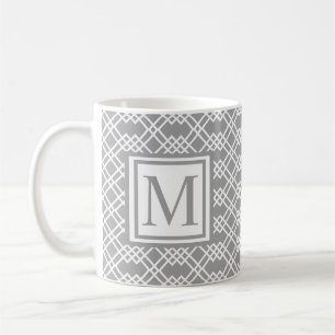 Modern Lattice Geometric Monogram Grey & White Coffee Mug