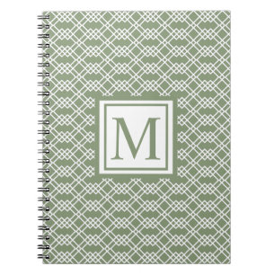 Modern Lattice Geometric Monogram Sage Green Jade Notebook
