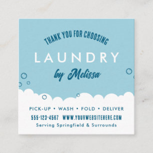 Modern Laundry Service Blue & White Thank You Card