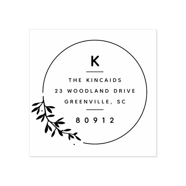 Modern laurel branch monogram return address rubber stamp (Imprint)