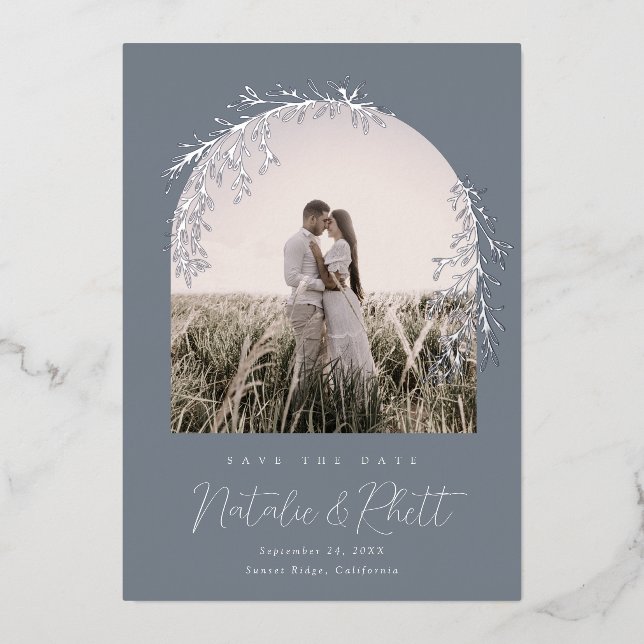 Modern Laurel Leaf Archway Wedding Save the Date (Front)