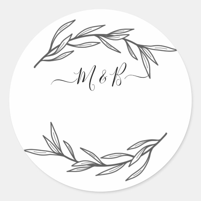 Modern Laurel Leaf Script Classic Round Sticker (Front)