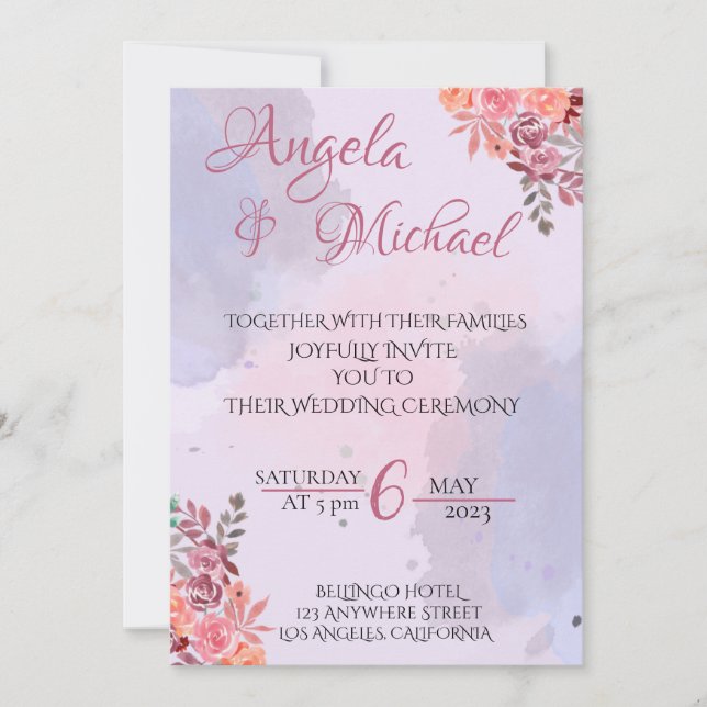 Modern Lavendar Wedding Invitation Card (Front)