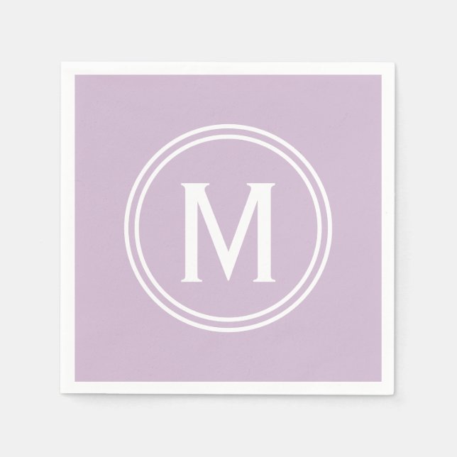 Modern Lavender Custom Round Framed Monogram Napkin (Front)
