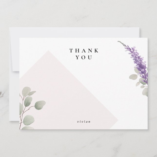 Modern Lavender Eucalyptus Leaves Blank Thank You Card (Front)