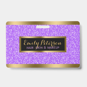 Modern Lavender Faux Glitter Gold Accents ID Badge