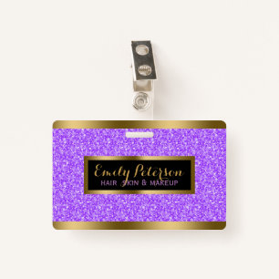 Modern Lavender Faux Glitter Gold Accents ID Badge