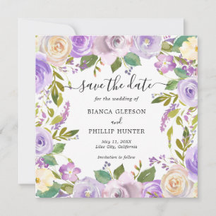 Modern Lavender Floral Elegant Wedding Save The Date