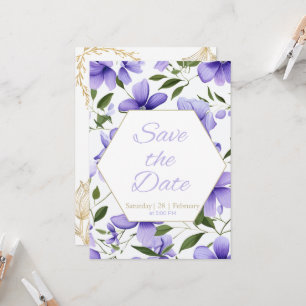 Modern Lavender Floral & Gold Geometric Wedding In Invitation