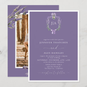 Modern Lavender Floral   Monogram Photo Wedding Invitation