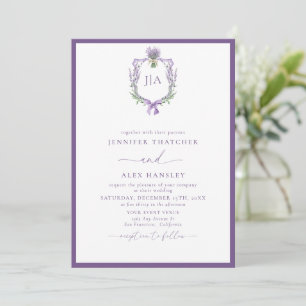 Modern Lavender Floral   Monogram Photo Wedding Invitation