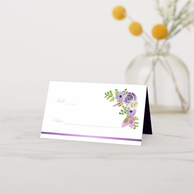 Modern Lavender Floral Wedding Place Card (Front)