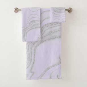 Modern lavender grey abstract marble pattern bath towel set