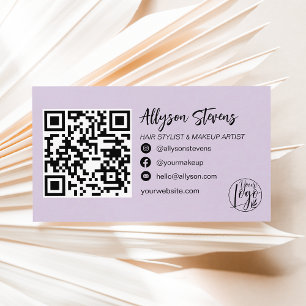 modern lavender hair makeup photo logo qr code business card