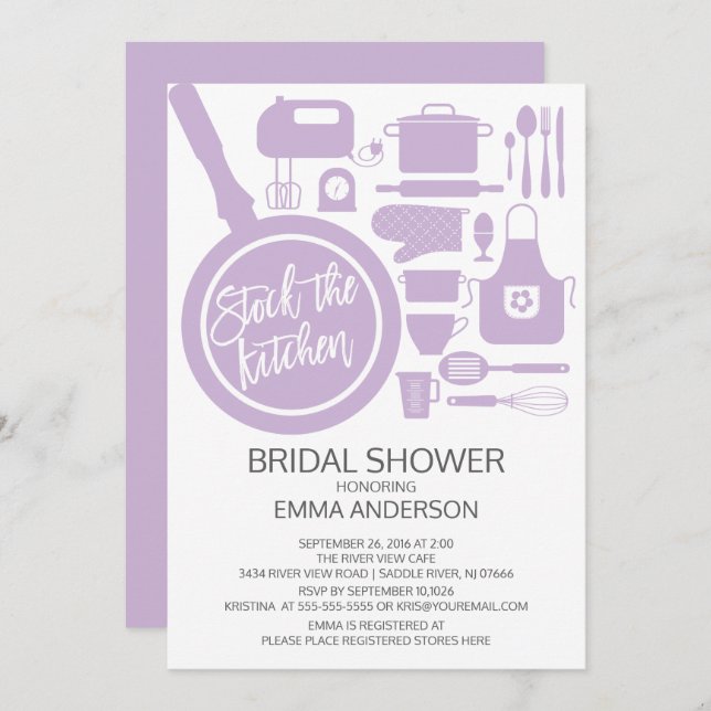 Modern Lavender Kitchen Bridal Shower Invitation (Front/Back)