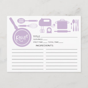 Modern Lavender Kitchen Utensils Recipe Card