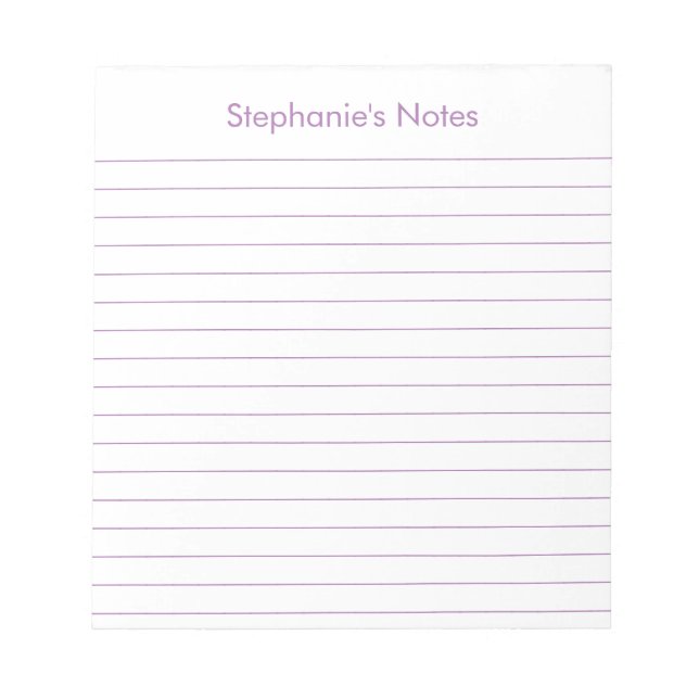 Modern Lavender Lined Personalised Notepad (Front)