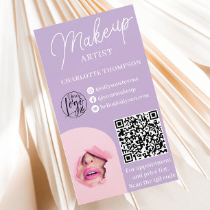 Modern lavender makeup logo Qr code 2 photos Business Card