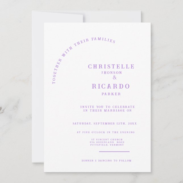 Modern Lavender minimalist wedding invitation (Front)