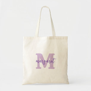 Modern Lavender Monogram Script Bridesmaid Gift Tote Bag