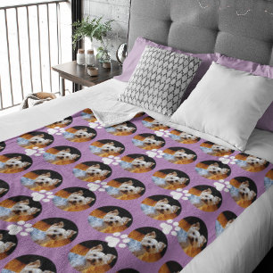  Modern Lavender Pet Photo Paw Print Pattern Cute Fleece Blanket