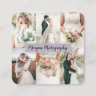 Modern lavender photographer photo collage plain square business card