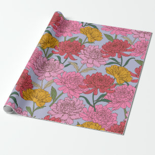 Modern Lavender Pink and Gold Floral Garden Wrapping Paper