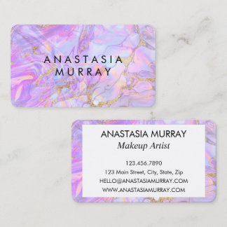 Modern Lavender Pink Gold Marble Makeup Artist Business Card