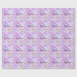 Modern Lavender Pink Marble Gold Monogram Name Wrapping Paper