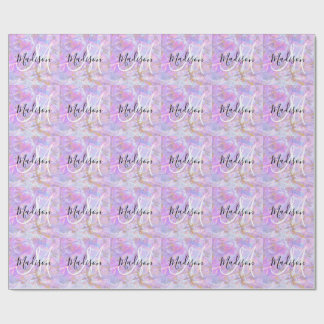 Modern Lavender Pink Marble Gold Monogram Name Wrapping Paper