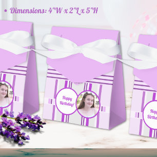 Modern Lavender Pink Pattern Stripe Photo Birthday Favour Box