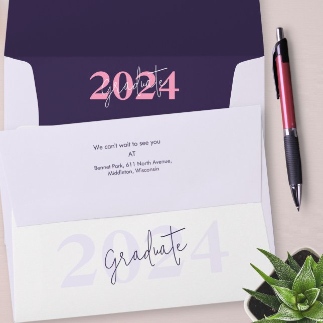 Modern Lavender Pink Stylish Script Graduation Envelope (Creator Uploaded)