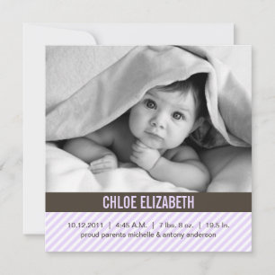 Modern Lavender Pinstripes Baby Announcements