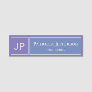 Modern Lavender Purple And Light Sky Blue Monogram Name Tag