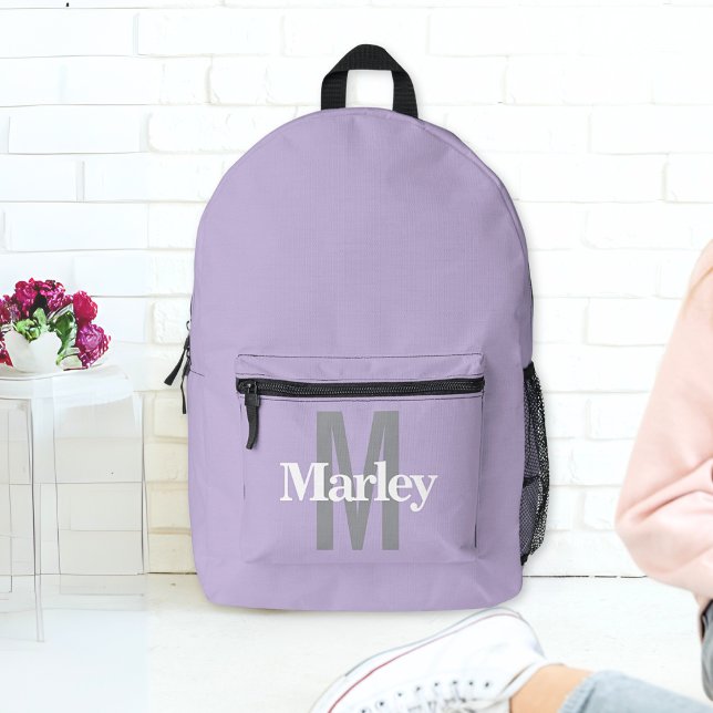 Modern Lavender Purple Cute Bold Personalised Name Printed Backpack (Creator Uploaded)