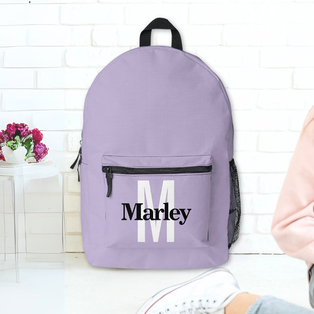 Modern Lavender Purple Cute Bold Personalised Name Printed Backpack (Creator Uploaded)