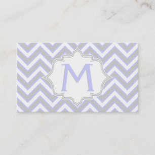 Modern lavender purple, grey chevron monogram business card