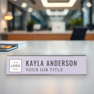 Modern Lavender Purple Logo Employee Desk Name Plate