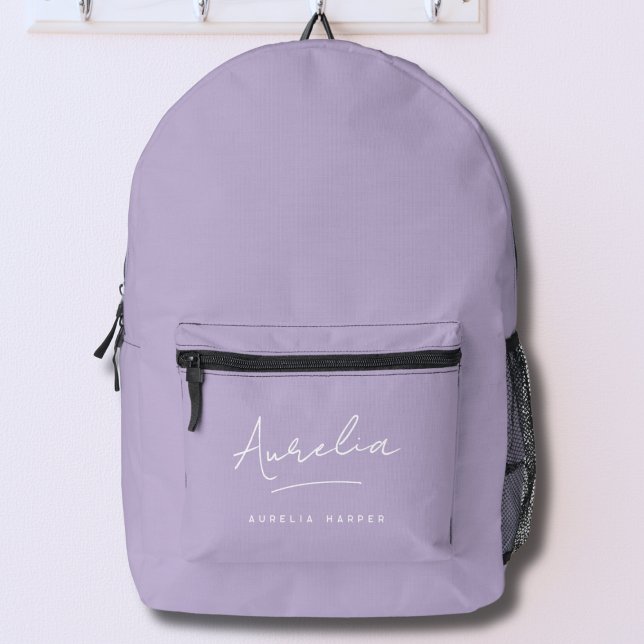 Modern Lavender Purple Personalised Name Printed Backpack (Creator Uploaded)