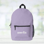 Modern Lavender Purple Personalised Printed Backpack<br><div class="desc">Personalised lavender purple backpack with your monogram name or initials in a bold and trendy large white font.</div>