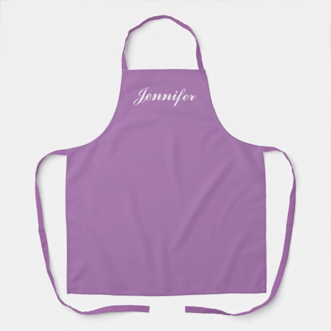 Modern Lavender Purple Script Personalised Cooking Apron (Front)