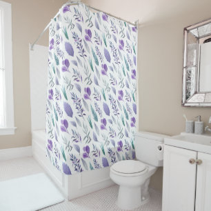 Modern Lavender Purple Teal Green Leaves Shower Curtain
