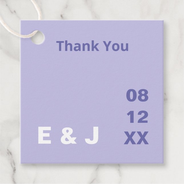 Modern Lavender Purple Wedding Favour Tags (Front)