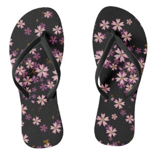 Modern Lavender Purple Wild Flowers on Black Jandals