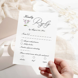 Modern Lavender Purple Wildflowers Wedding RSVP Card