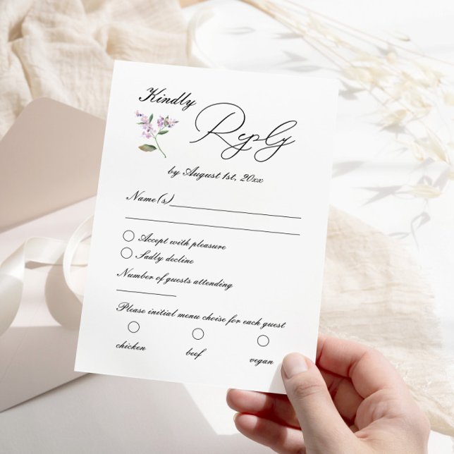 Modern Lavender Purple Wildflowers Wedding RSVP Card (Creator Uploaded)
