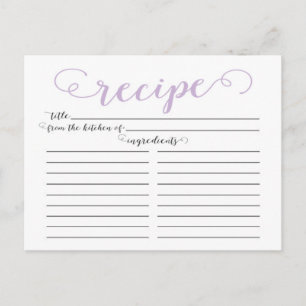Modern Lavender Script Bridal Shower Recipe Cards
