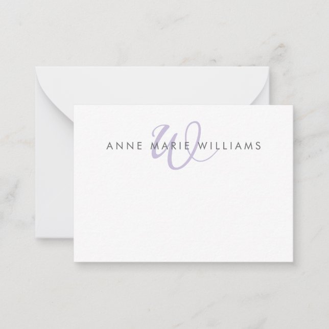Modern Lavender Script Monogram Card (Front)