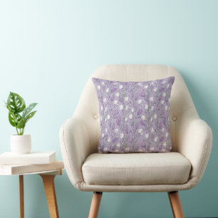 Modern Lavender Tulip White Floral Pattern Cushion