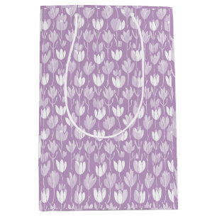 Modern Lavender Tulip White Floral Pattern Medium Gift Bag